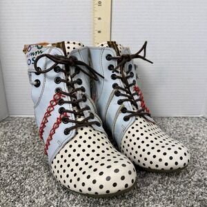 TMA Eyes Maia White Polka Dot Leather Ankle Boots Patchwork Graphic Print Funky